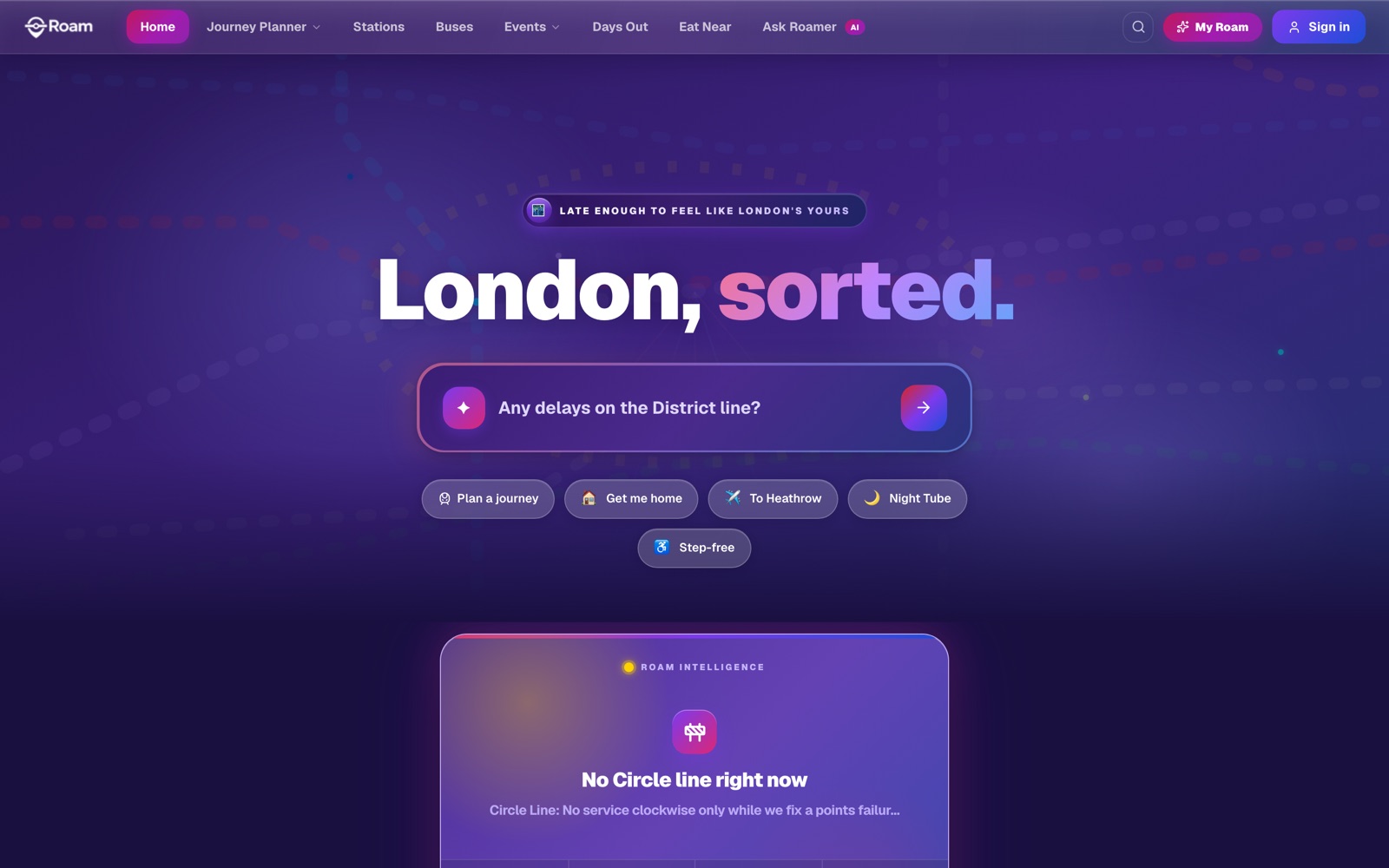 Roam London homepage